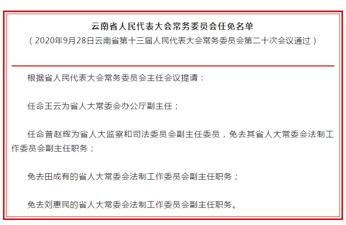 省人大常委会通过一批人事任免名单 涉及4位领导干部_今日头条_云南